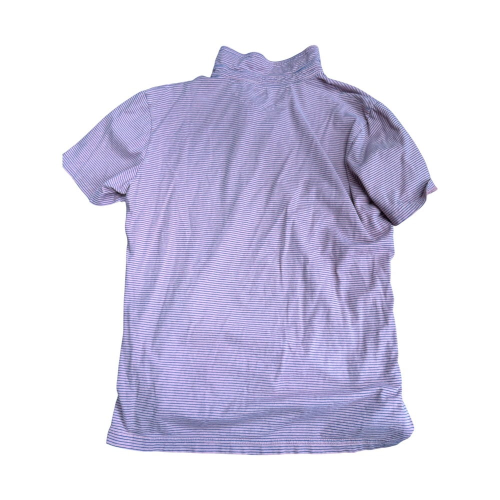 Faherty Mens Pink Blue Striped Short Sleeve Polo Shirt Large Chest Pocket L - Picture 2 of 3